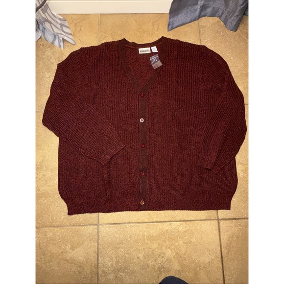 king size Other - King Size Shaker Knit V-Neck Cardigan Sweater 4XL BIG Men's Burgundy Preppy